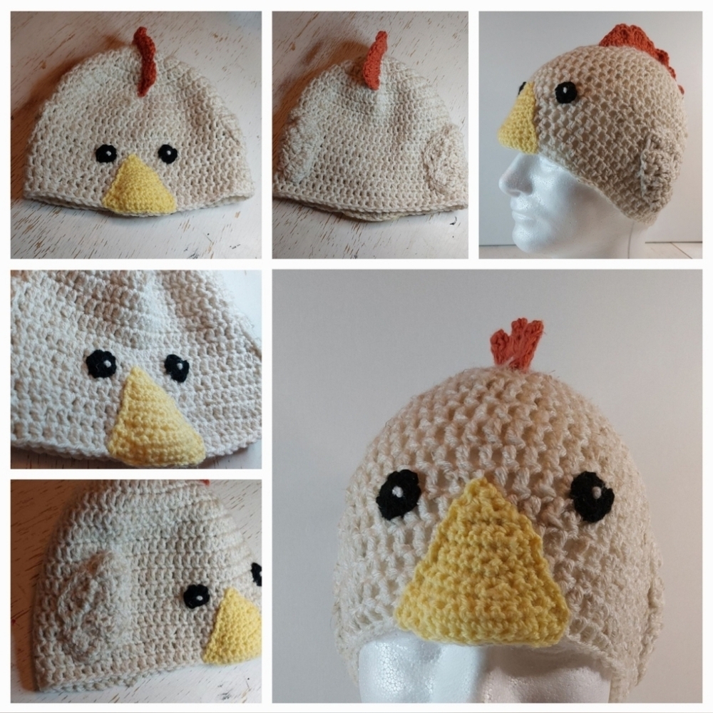 Chicken Handmade Adult Beanie Crochet Stocking Hat Animal Winter Warm Cozy